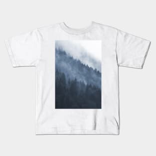 Blue Misty Mountainside Kids T-Shirt